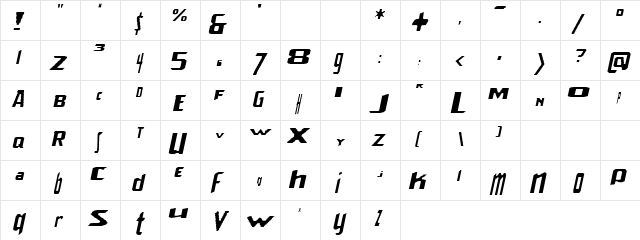 Venereal Strobe Effect Italic Regular  glyph index