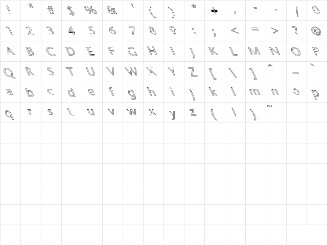Sapir Sans Hollow Extreme Lefti Regular  glyph index