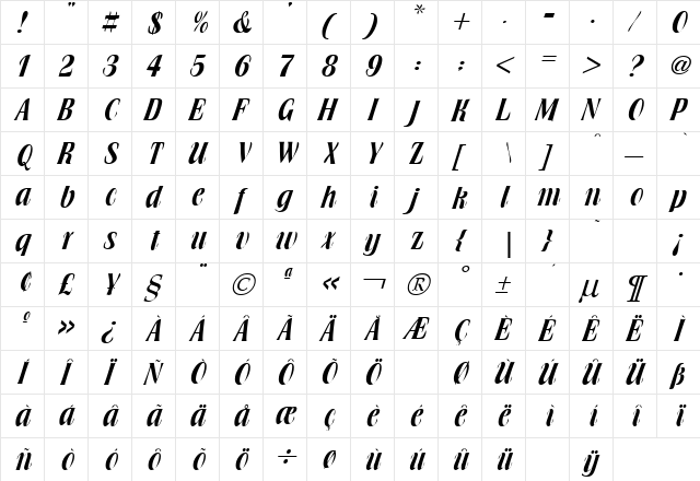 Book Jacket Regular  glyph index