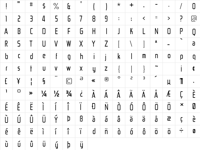 Zekton Cd Regular  glyph index