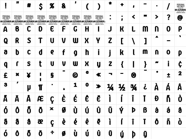 Kandira PERSONAL ExtraBlack  glyph index