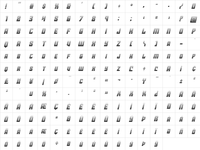 Star Guard Gradient Italic Italic  glyph index