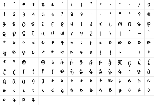 Beyond Stars Regular  glyph index