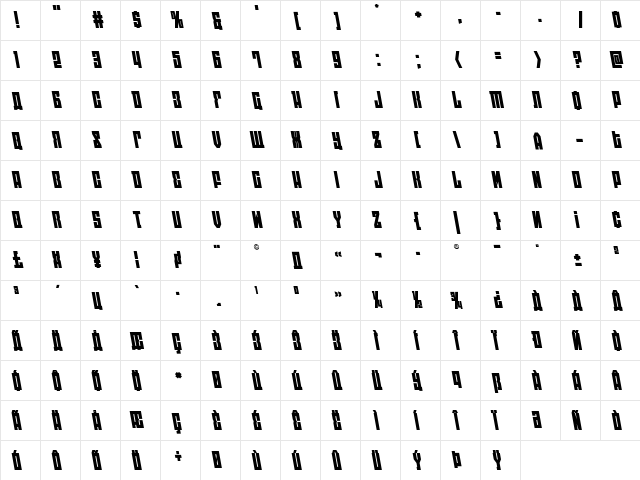 EAST-west Leftalic Italic  glyph index