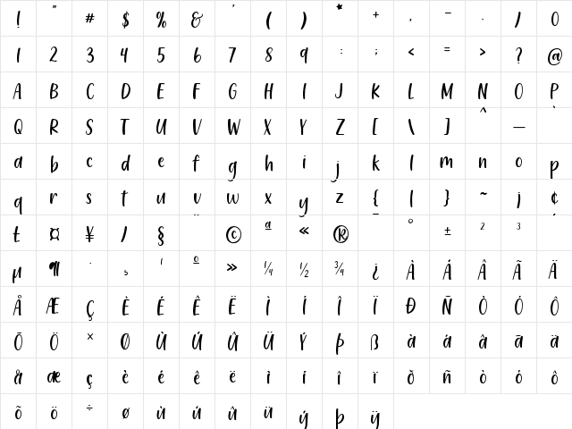 212 Leahlee Sans Regular  glyph index