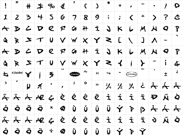 Fight Kid Regular  glyph index