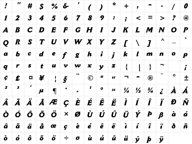 Cantoria MT Std Extra Bold Italic  glyph index