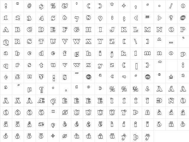 Cooper Becker Black Outline P Regular  glyph index