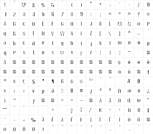 Nascent Standard  glyph index