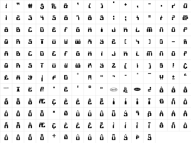1968 Odyssey Regular  glyph index