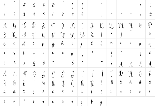 Dilan Whemsy Regular  glyph index