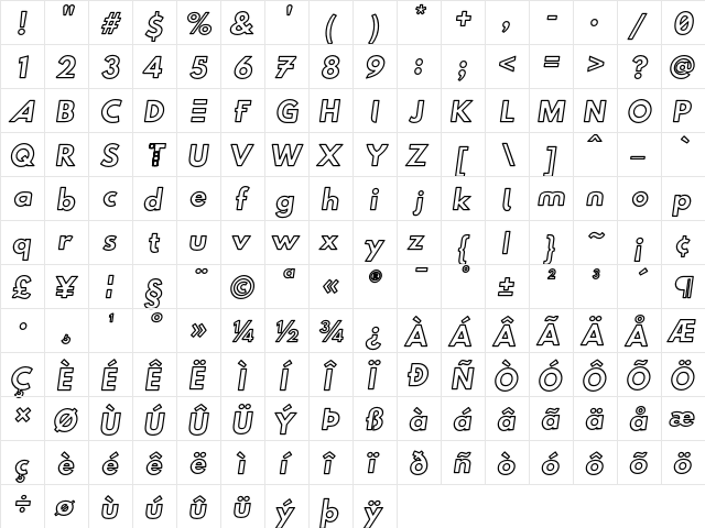 Hussar Techniczny Bold  glyph index