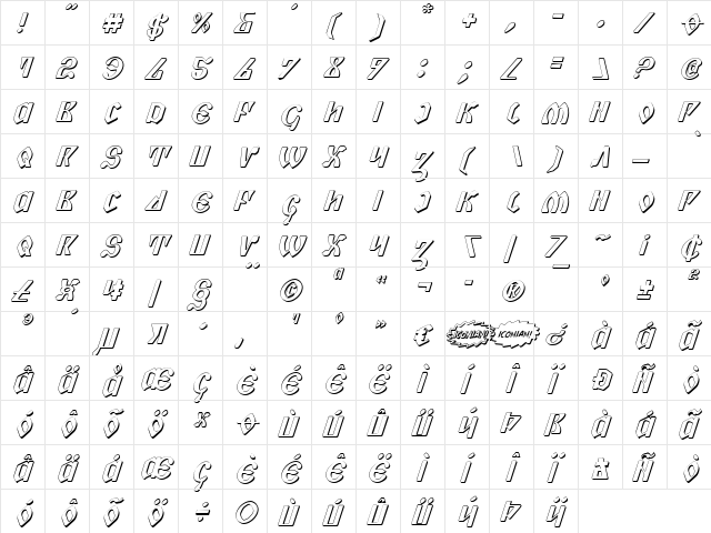 Piper Pie 3D Italic 3D Italic  glyph index