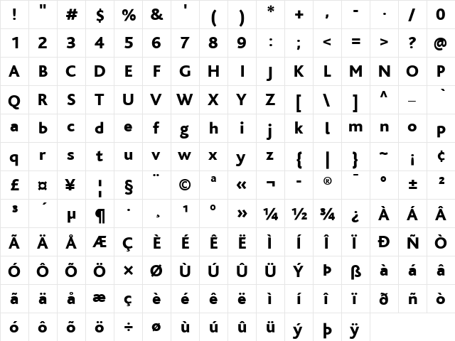 PTBliss Regular  glyph index