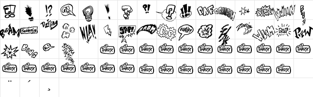 Onomatopaf Regular  glyph index