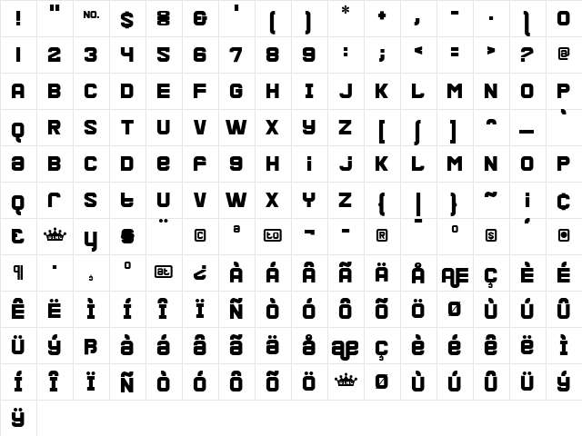 Pipeline Regular  glyph index