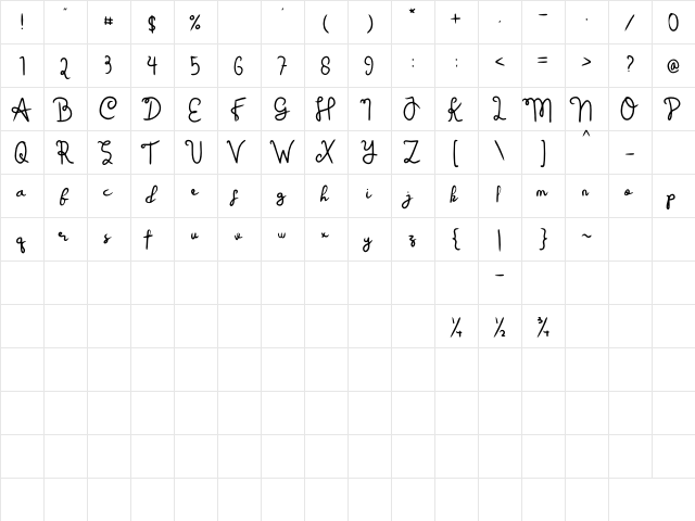 Orang Gila Regular  glyph index