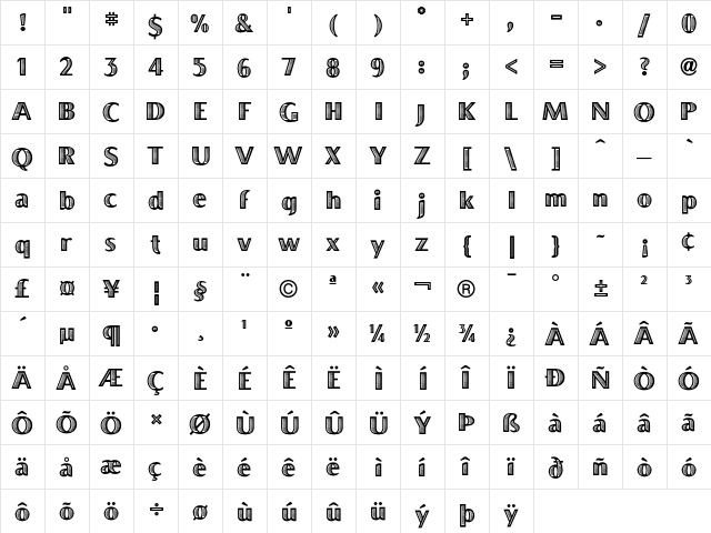 BocaRatonICG Regular  glyph index