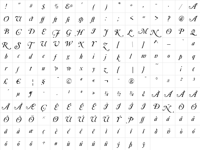 Caslon-Elegant-Alt Italic  glyph index