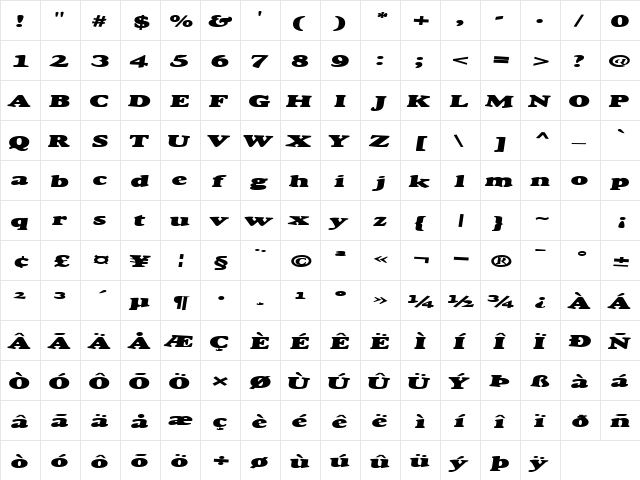 Paragon Regular  glyph index