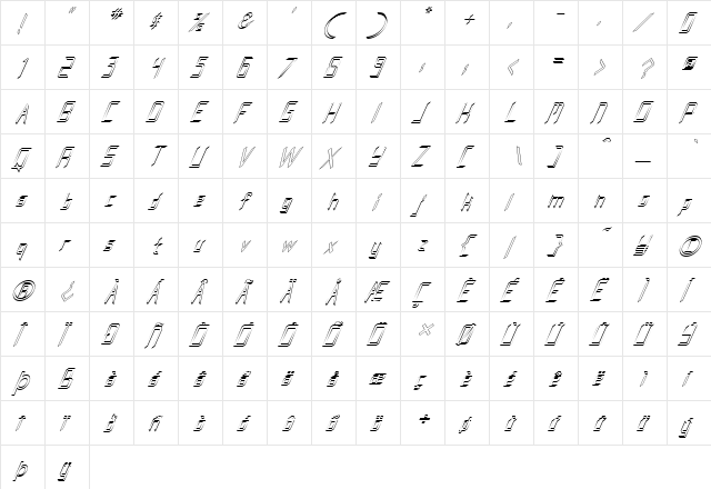 FZ DIGITAL 8 HOLLOW ITALIC Normal  glyph index