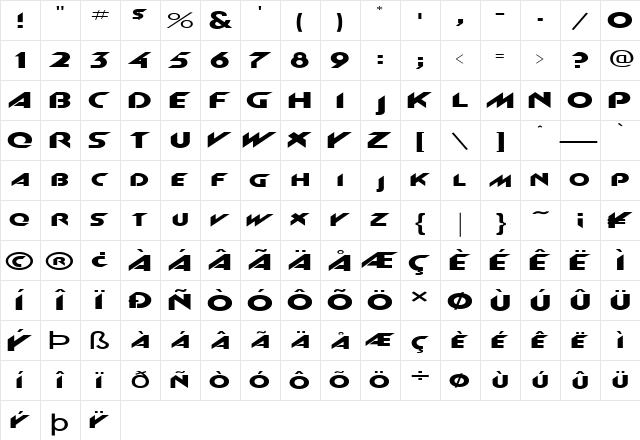FZ JAZZY 4 EX Normal  glyph index