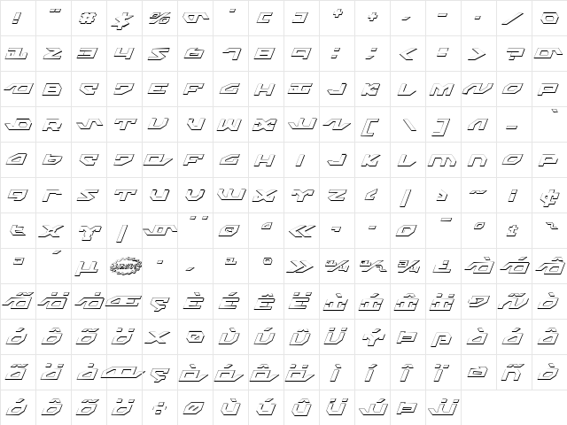 Nightrunner Shadow Italic Shadow Italic  glyph index