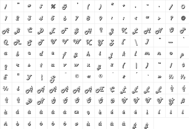 FlynnHollow Regular  glyph index