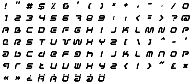 Sci Fied BoldItalic  glyph index