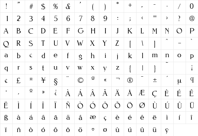 Nevada-Serial-Light Regular  glyph index