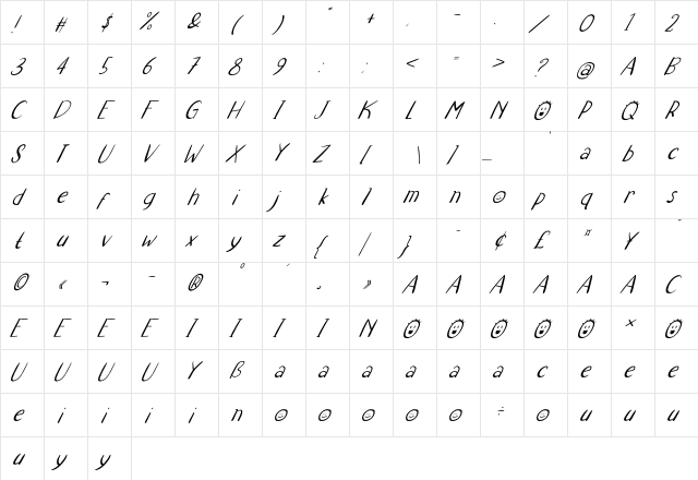 Kido Project Italic Regular  glyph index