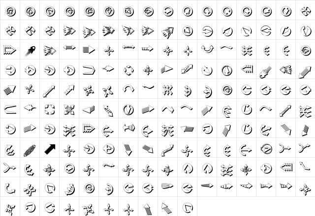 KArrowsShadow Regular  glyph index