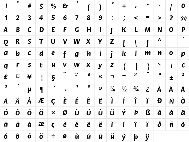 ITCFlora BoldItalic  glyph index