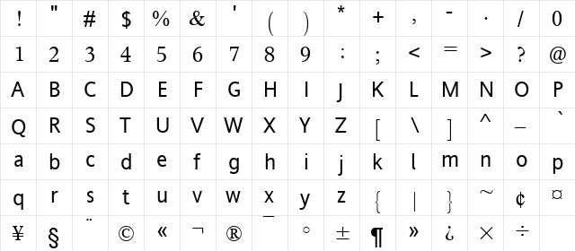 StarSymbol Regular  glyph index