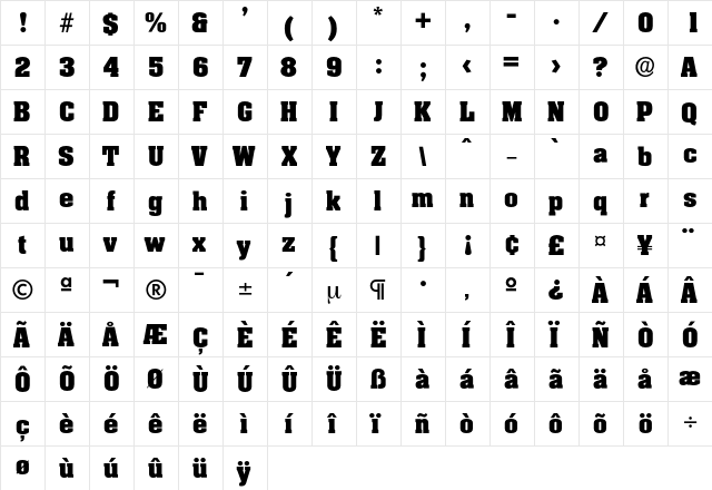 Nijmwegen Regular  glyph index