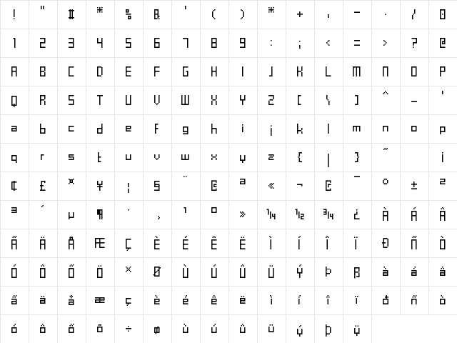 SchoonSquare Regular  glyph index