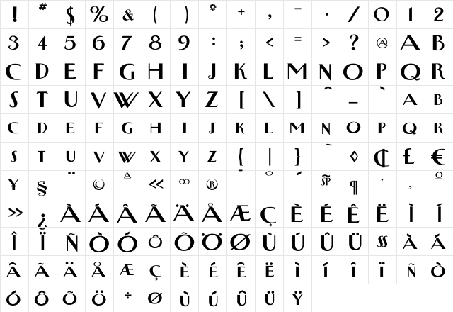 NewYorkerType Bold  glyph index