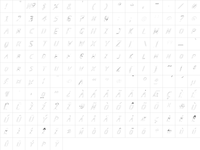 TECHNOIRE Regular  glyph index
