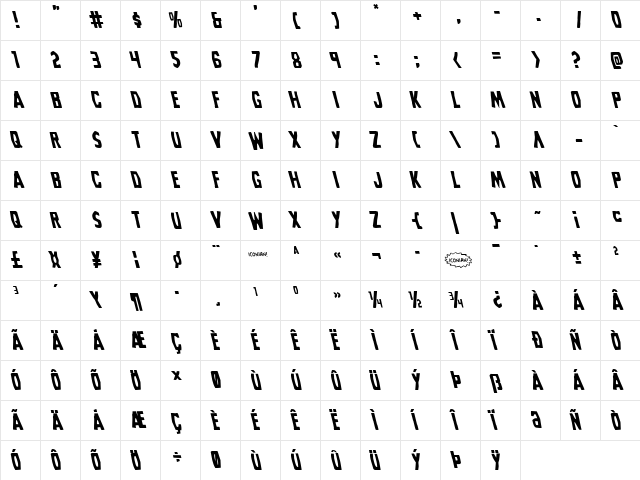 Grim Ghost Leftalic Italic  glyph index