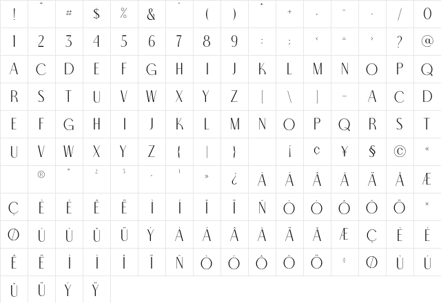 North Carossela Regular  glyph index