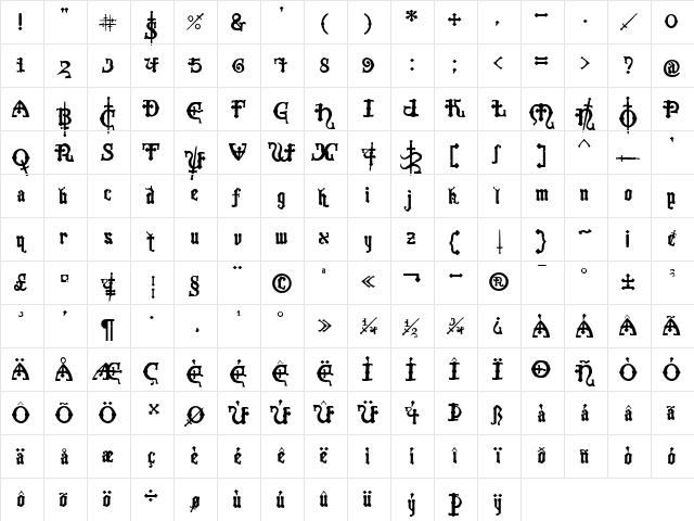 Crusades Alternate Regular  glyph index