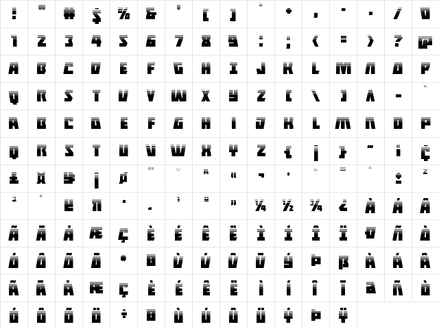 Halfshell Hero Half-Tone Regular  glyph index