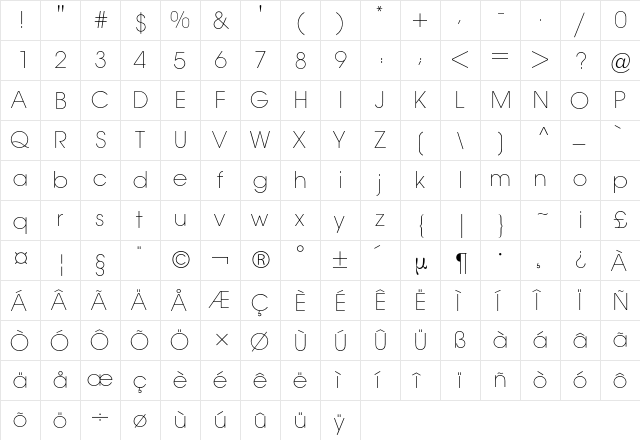 Avant Garde 2 BQ Regular  glyph index