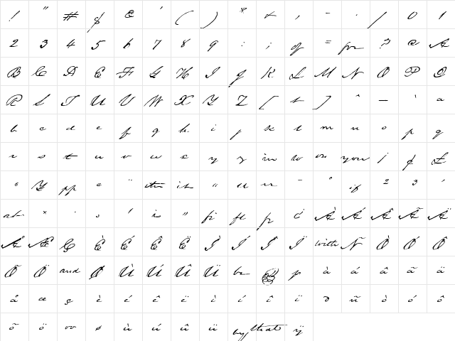 TexasHeroBETA Regular  glyph index