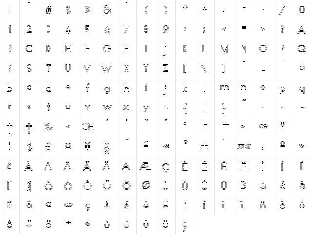 NazarethOpen Regular  glyph index