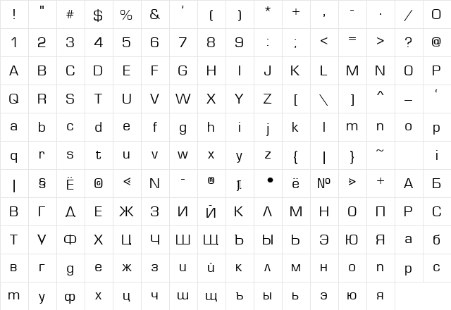 EuroStyleDiai Regular  glyph index