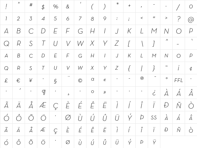Neutra Text Light SC Italic  glyph index