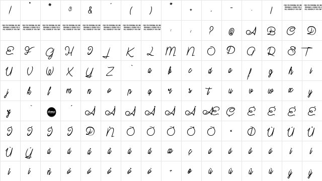 Suburban Pledge Regular  glyph index