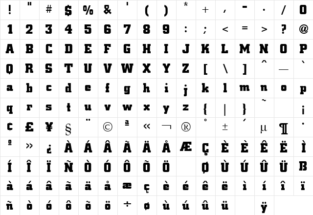 Civic Bold Regular  glyph index