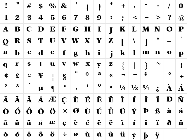 AxiomaticBlackSSK Regular  glyph index